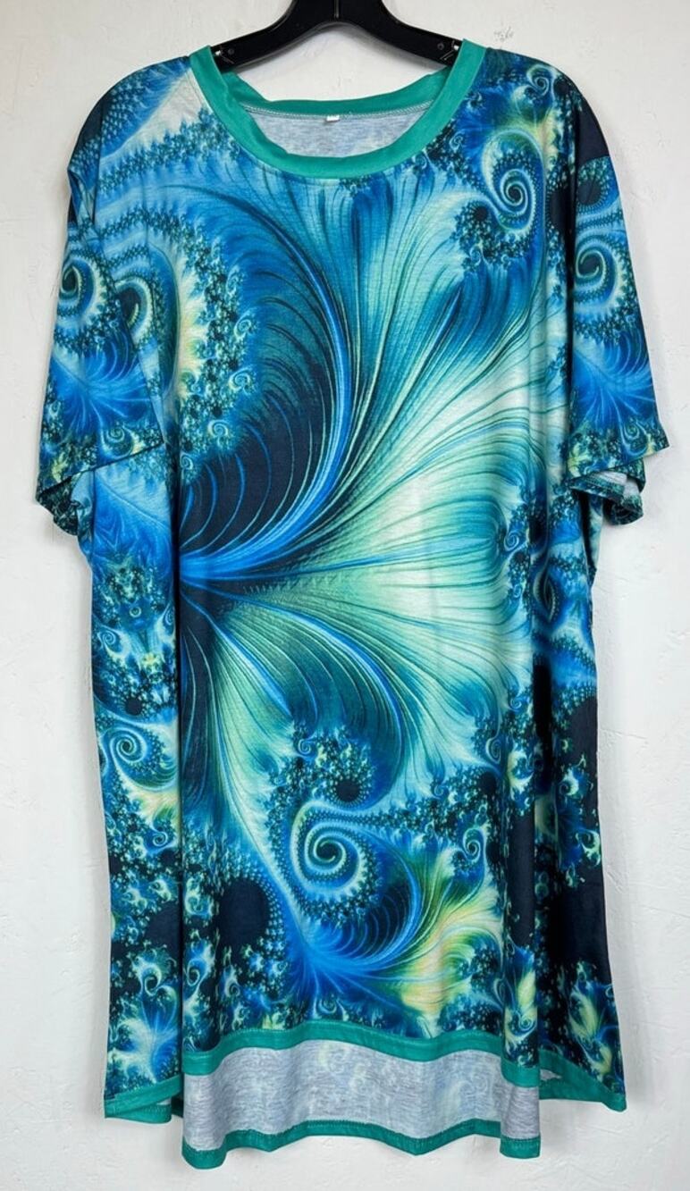 Blue & Green Short Sleeve Blouse Women's 6XL